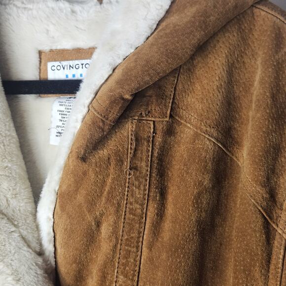 00s Covington Womens Suede Leather Shearling Lined Hooded Coat Sm Y2K - Picture 5 of 10